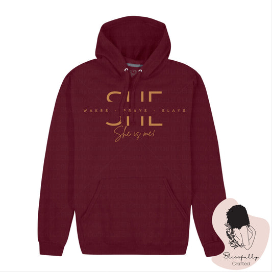 She Wakes Prays Slays Adult Hooded Sweatshirt