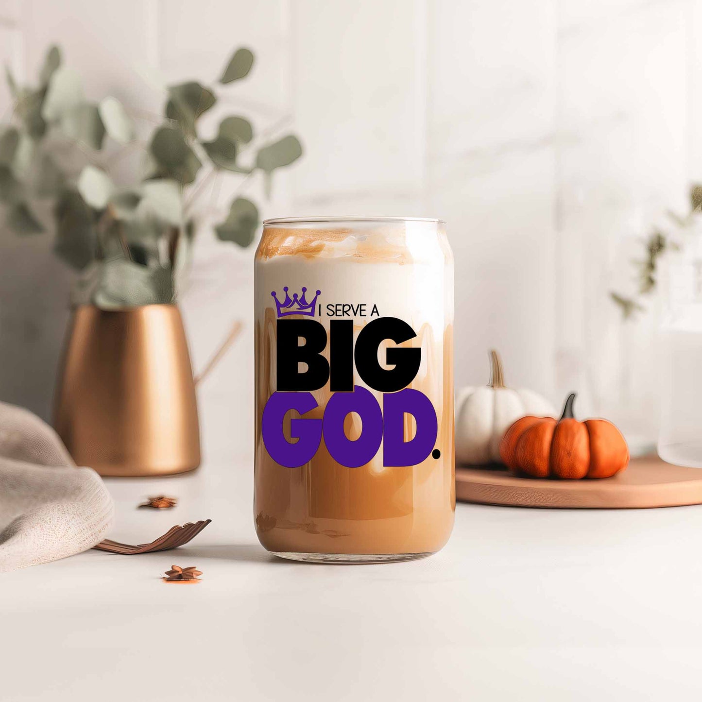 I Serve A Big God Glass Can