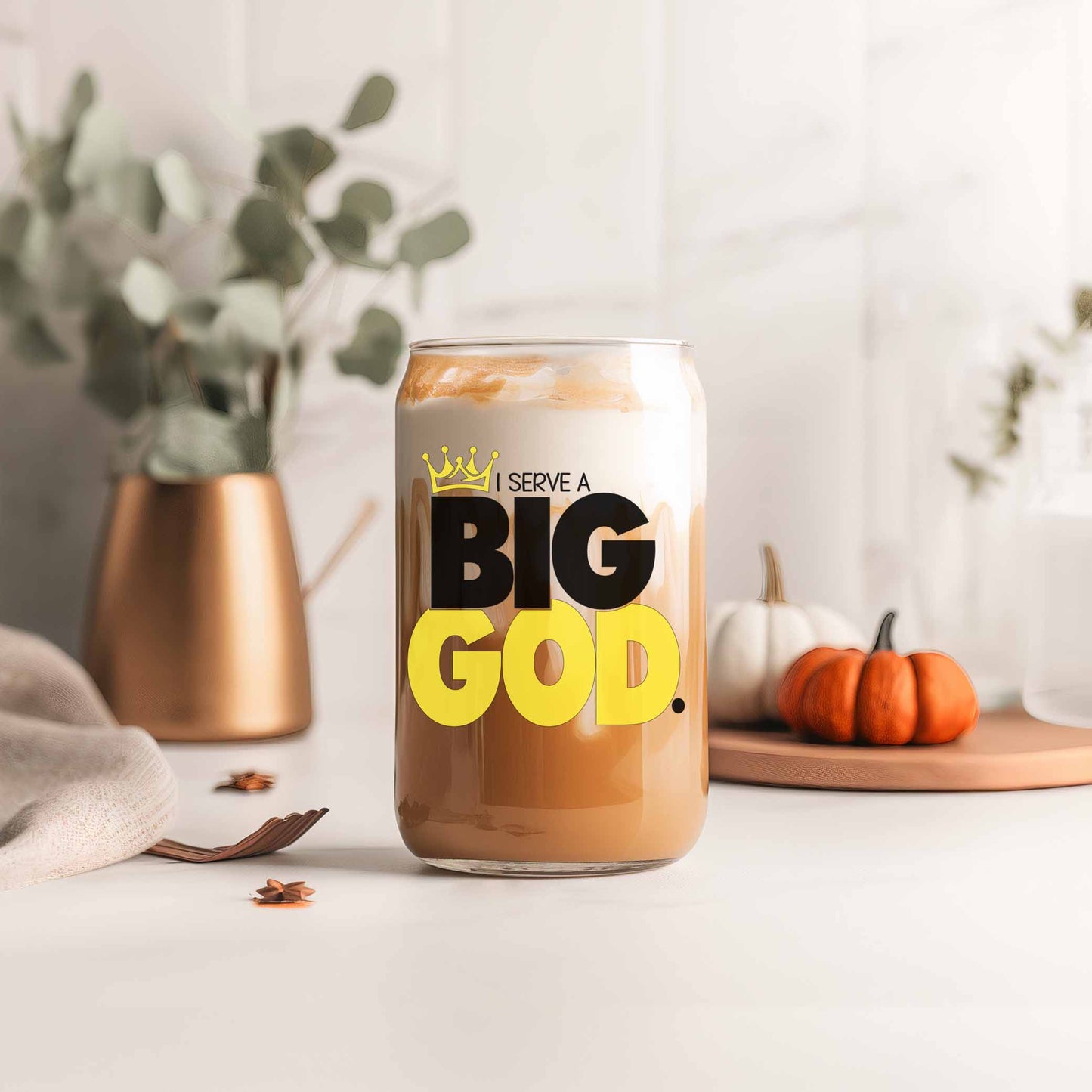 I Serve A Big God Glass Can